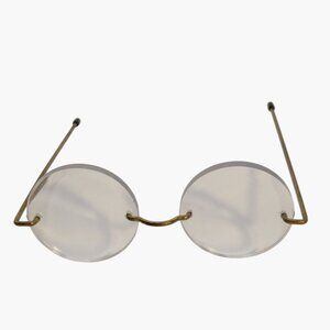 Doll Making eyeglasses Brass Round Frame Clear Lens Spectacles Bear Granny Craft